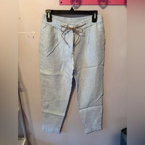 Massimo Dutti Blue and White Striped Linen Pants